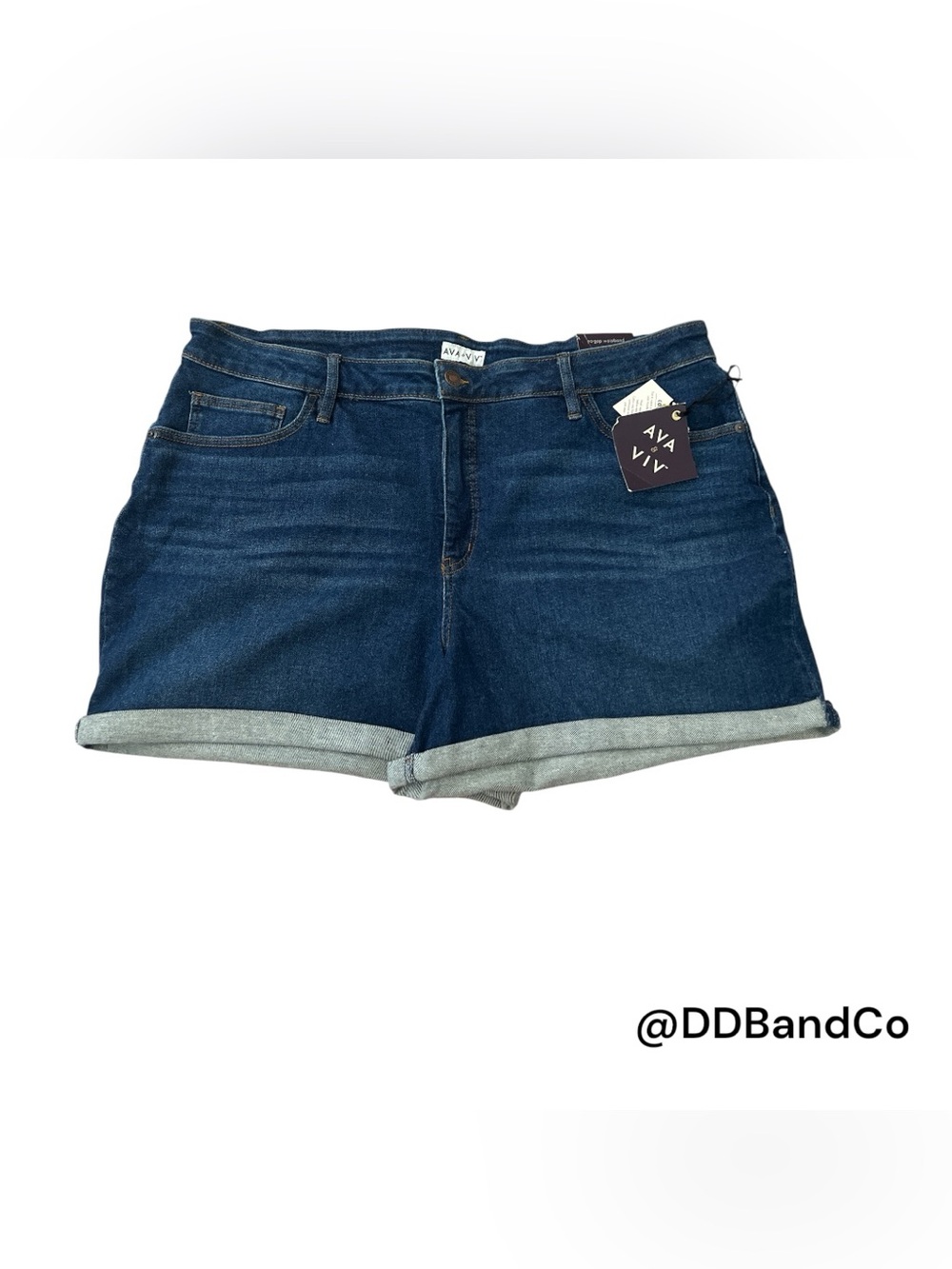 Ava & Viv Dark Blue Roll-Cuff Denim Shorts 4"